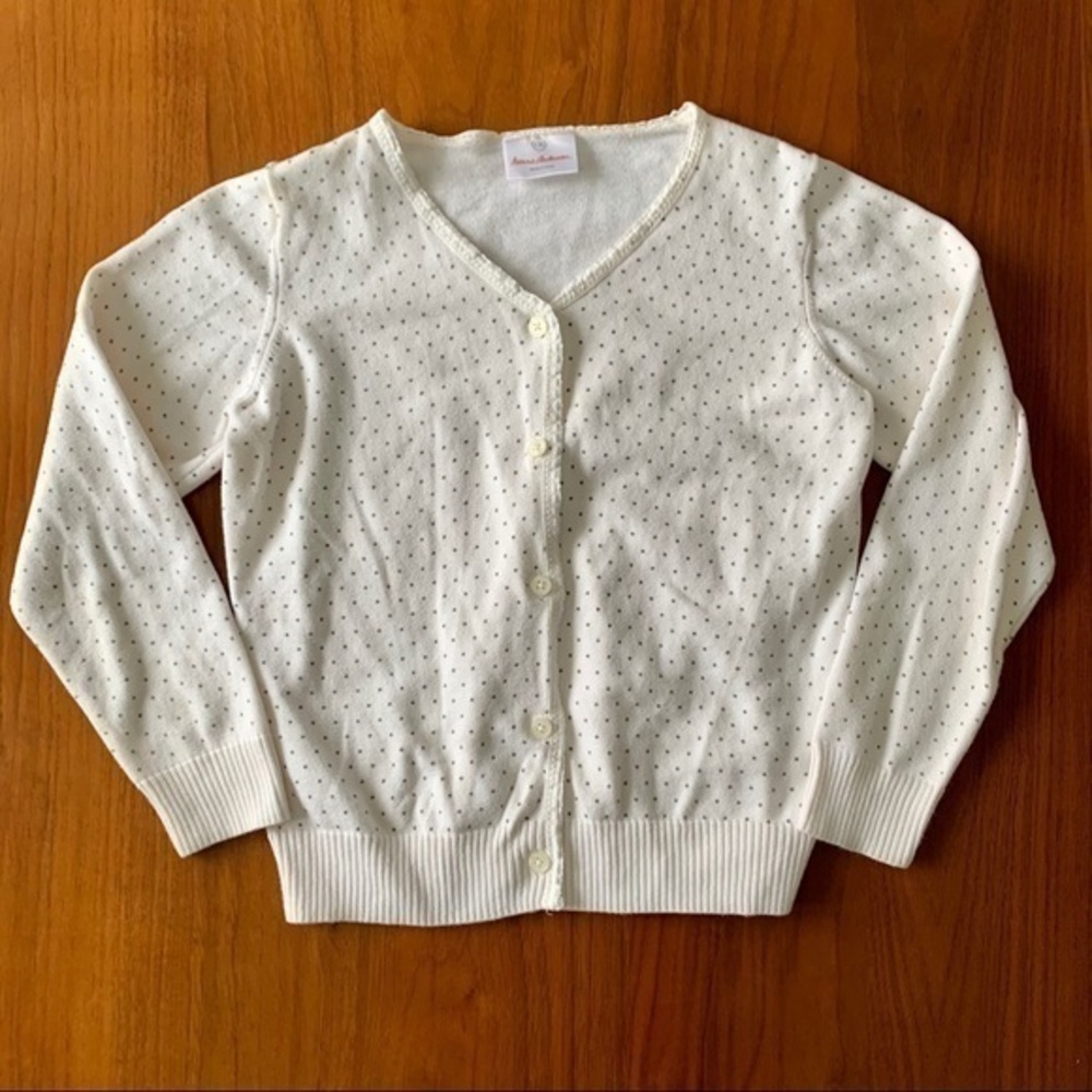NFS.  Hanna Andersson white grey polka dot cardigan 130